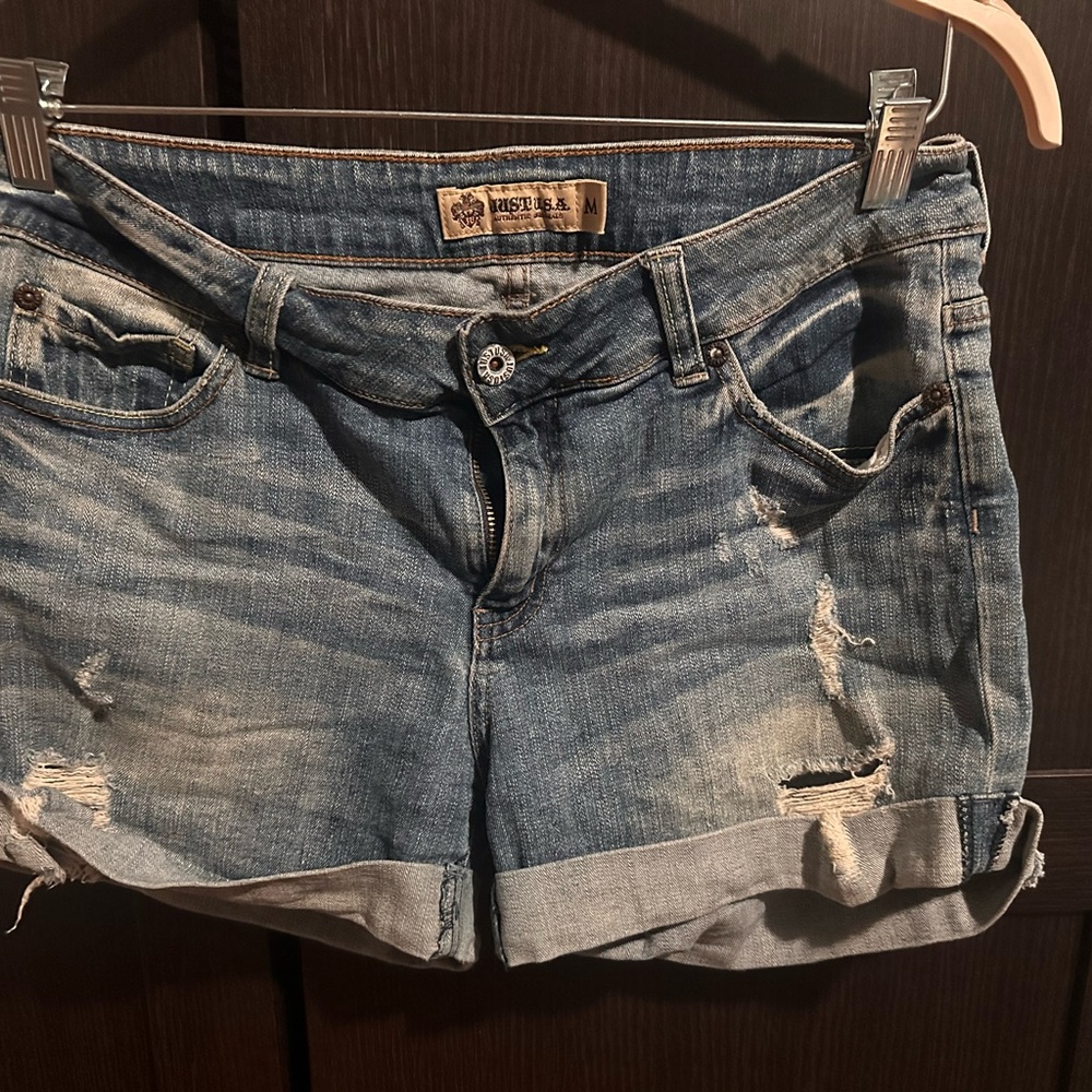 Distressed Blue Denim Shorts